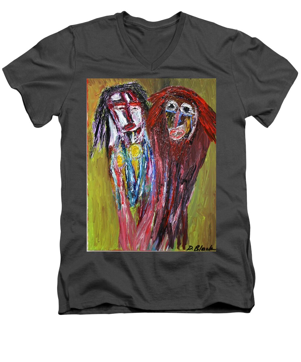 Multicultural Nfprsa Product Review Reviews Marco Social Media Technology Websites Darrell Black Definism Artwork Men's V-Neck T-Shirt featuring the painting Siblings  by Darrell Black