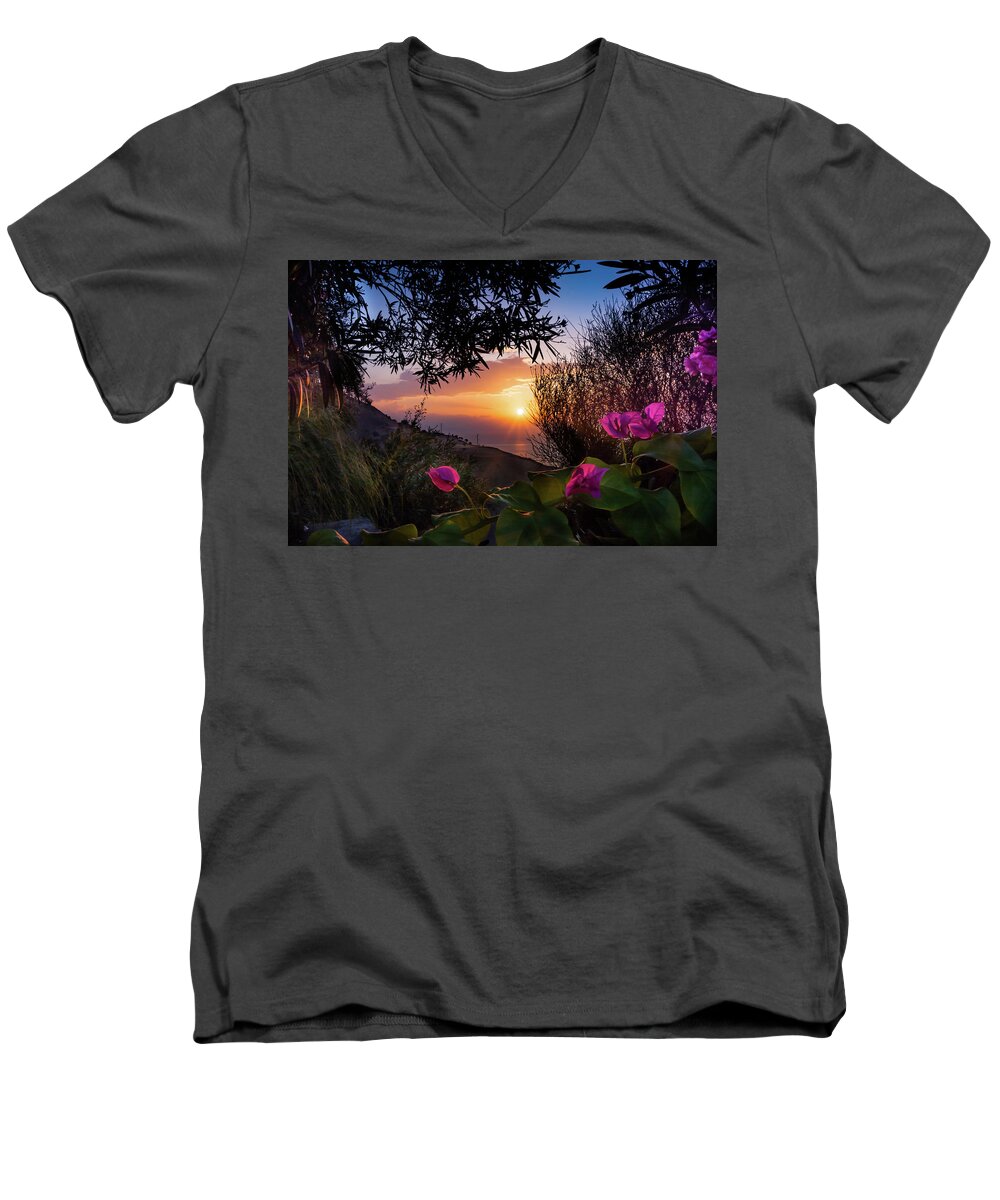 Sunrise Men's V-Neck T-Shirt featuring the photograph Sicilian Sunrise by John Randazzo
