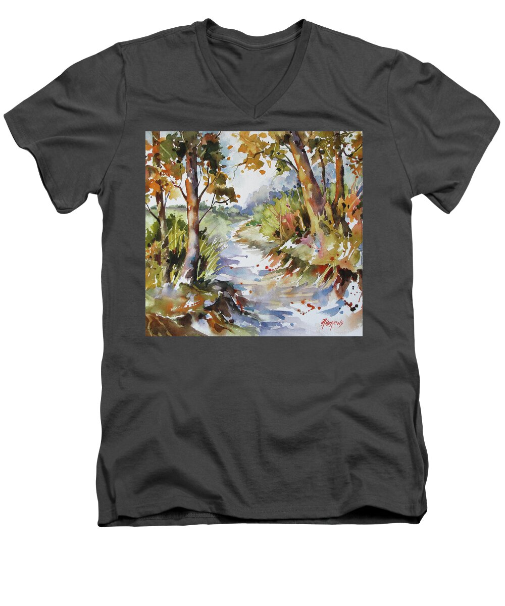 Landscape Men's V-Neck T-Shirt featuring the painting Side Track by Rae Andrews