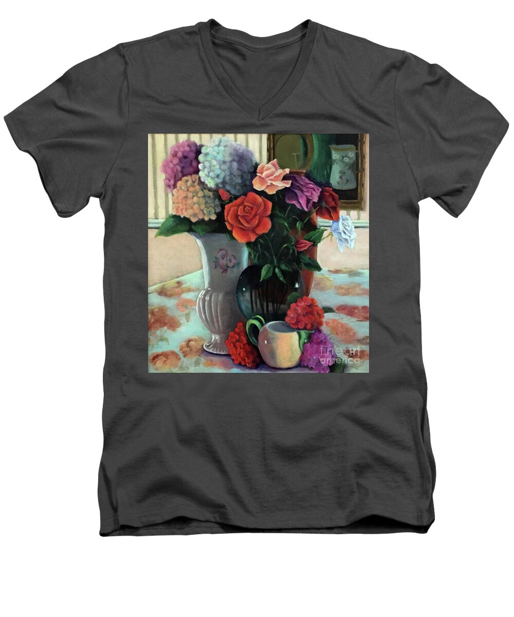 Still Life Men's V-Neck T-Shirt featuring the painting Silk Flowers by Marlene Book