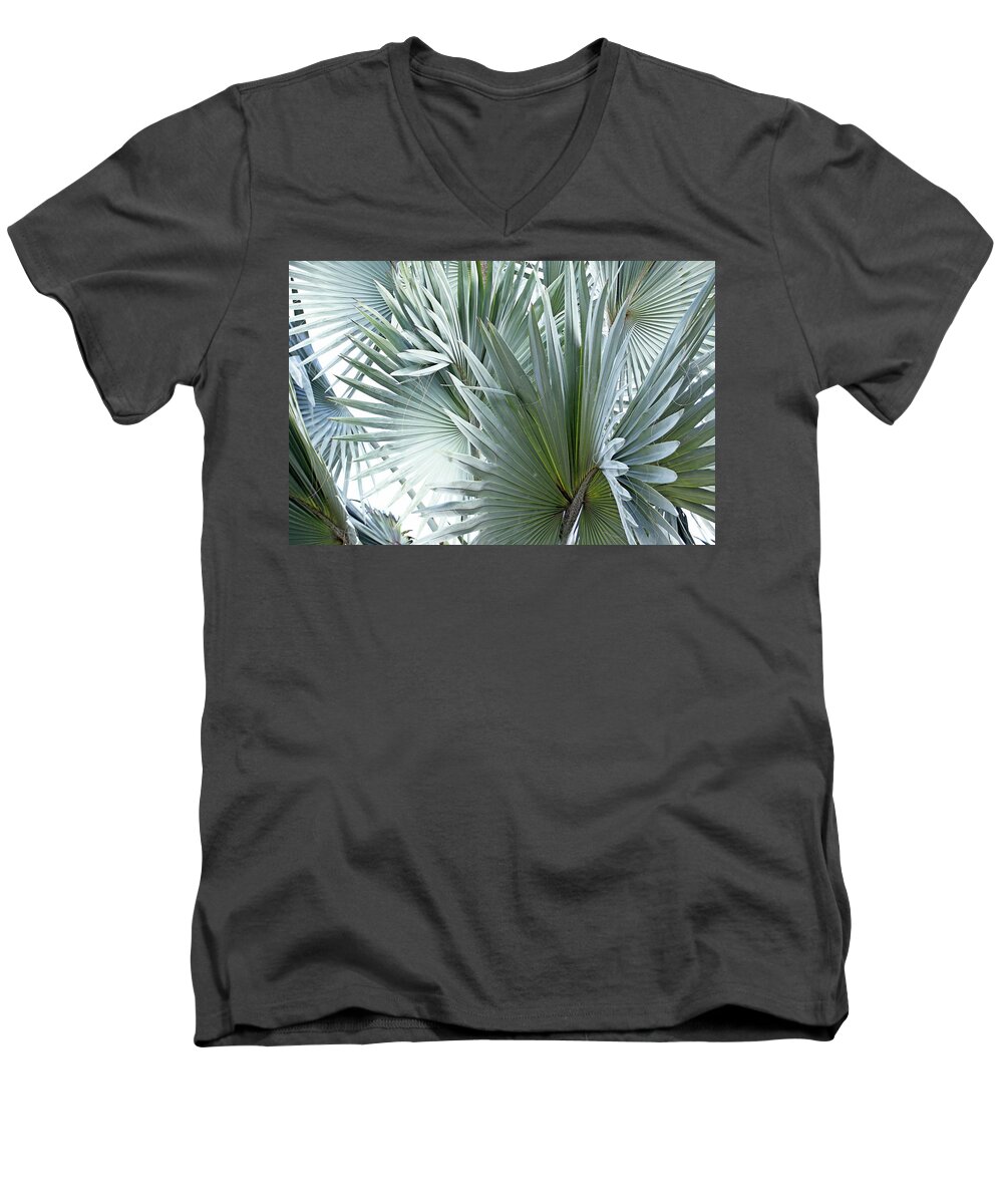 Florida Men's V-Neck T-Shirt featuring the photograph Silver Palm Leaf Abstract by Debbie Oppermann