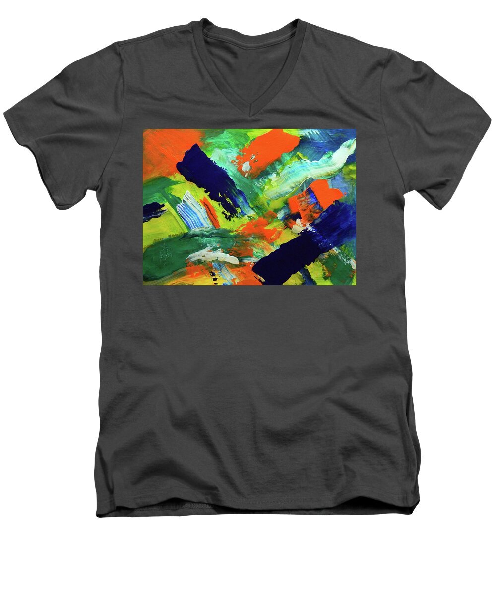 Abstract Art Men's V-Neck T-Shirt featuring the painting Simple Things by Everette McMahan jr