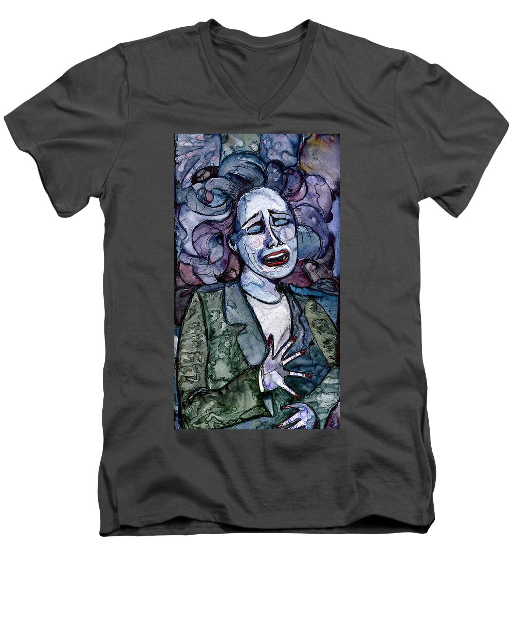 Sing Men's V-Neck T-Shirt featuring the painting Singing Lady-Blues by Amy Stielstra