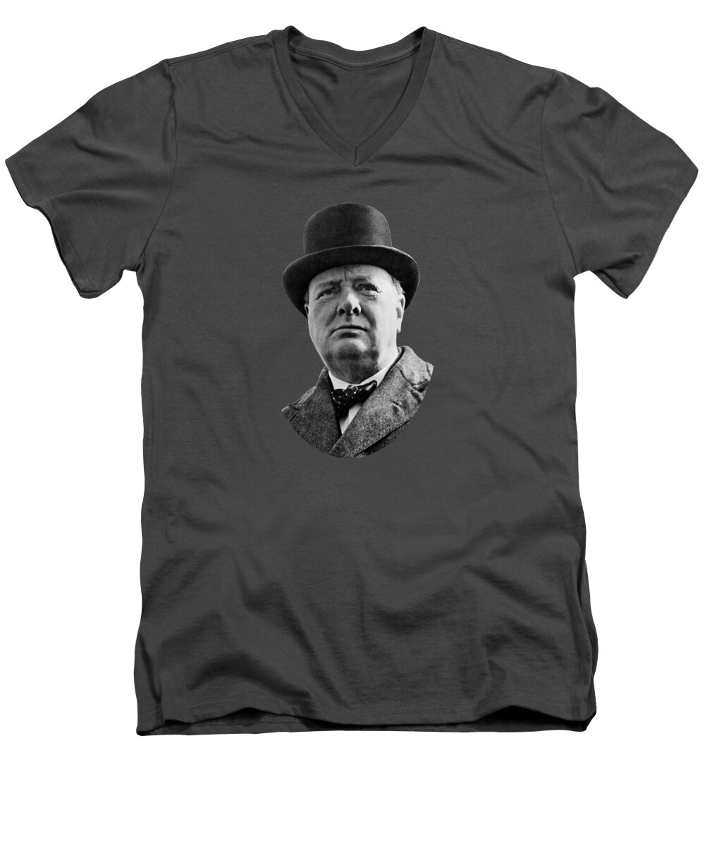 Wwii Men's V-Neck T-Shirt featuring the photograph Sir Winston Churchill by War Is Hell Store