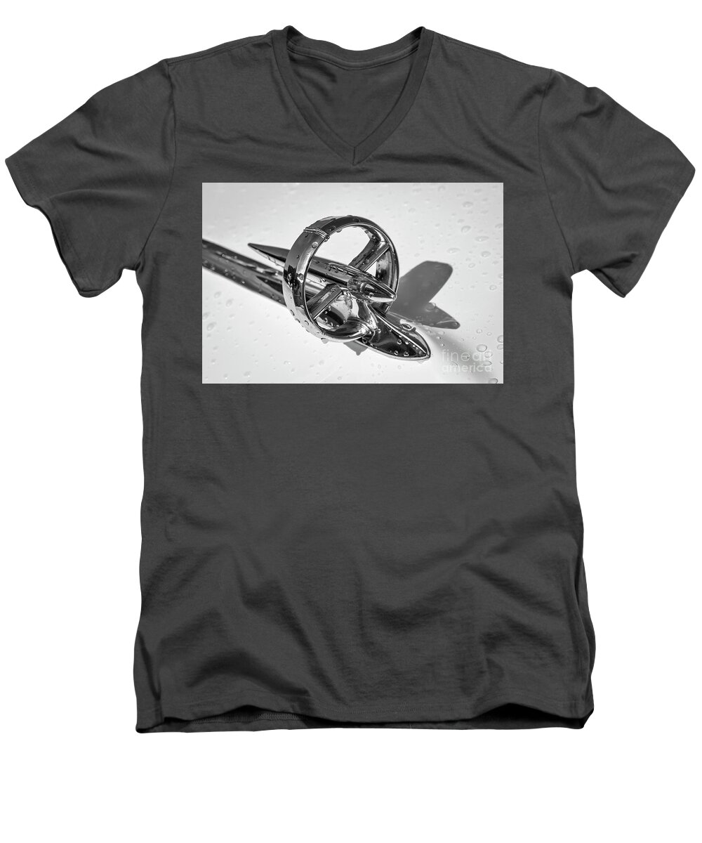 1953 Men's V-Neck T-Shirt featuring the photograph Special Hood Ornament Monotone by Dennis Hedberg