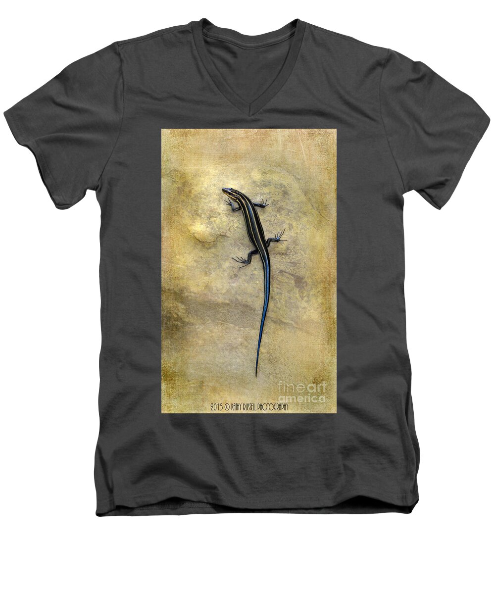 Lizard Men's V-Neck T-Shirt featuring the photograph Skink by Kathy Russell