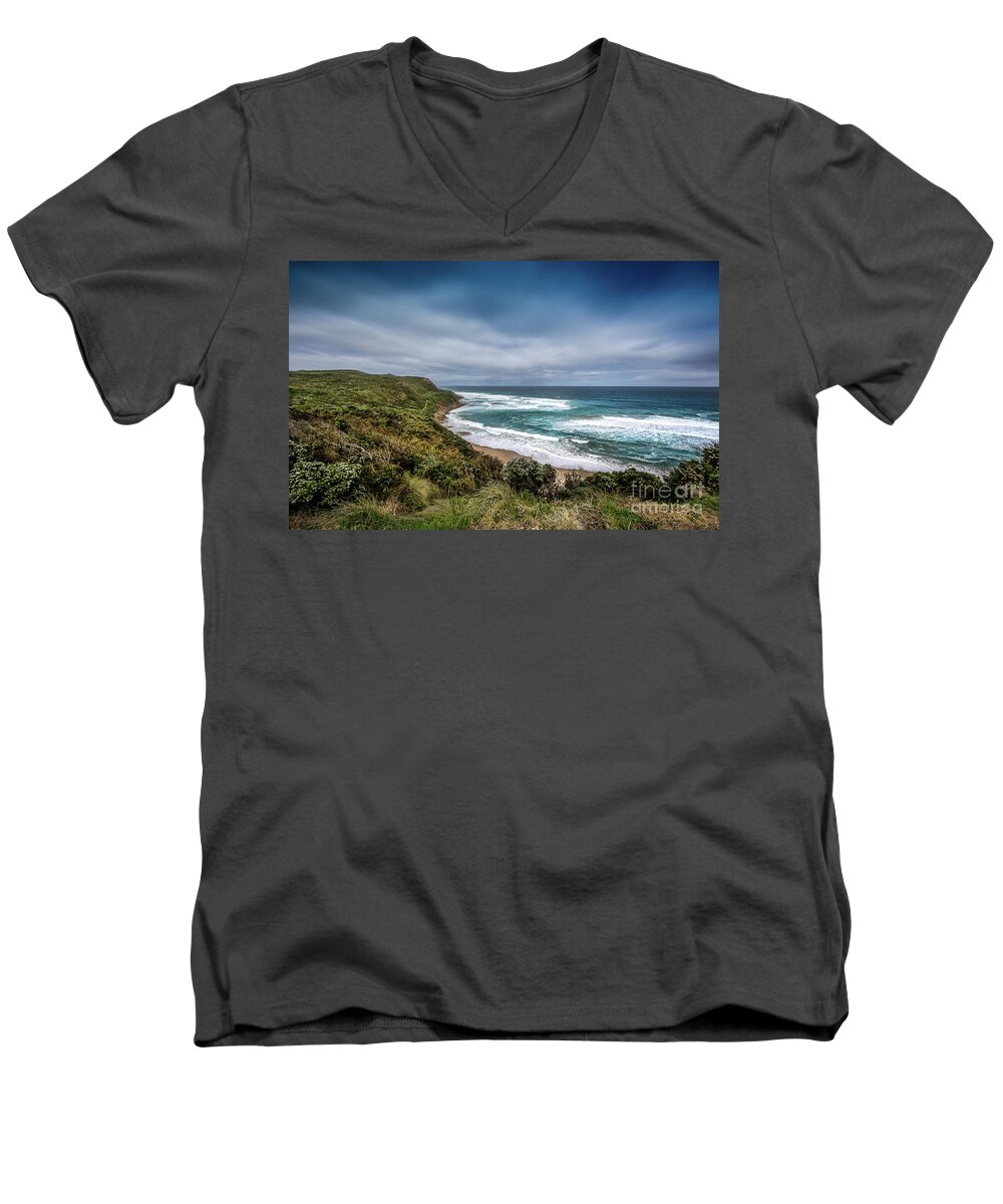 Coast Men's V-Neck T-Shirt featuring the photograph Sky Blue Coast by Perry Webster