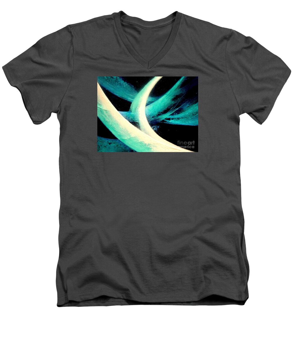 Light Men's V-Neck T-Shirt featuring the painting Sky dance by Kumiko Mayer