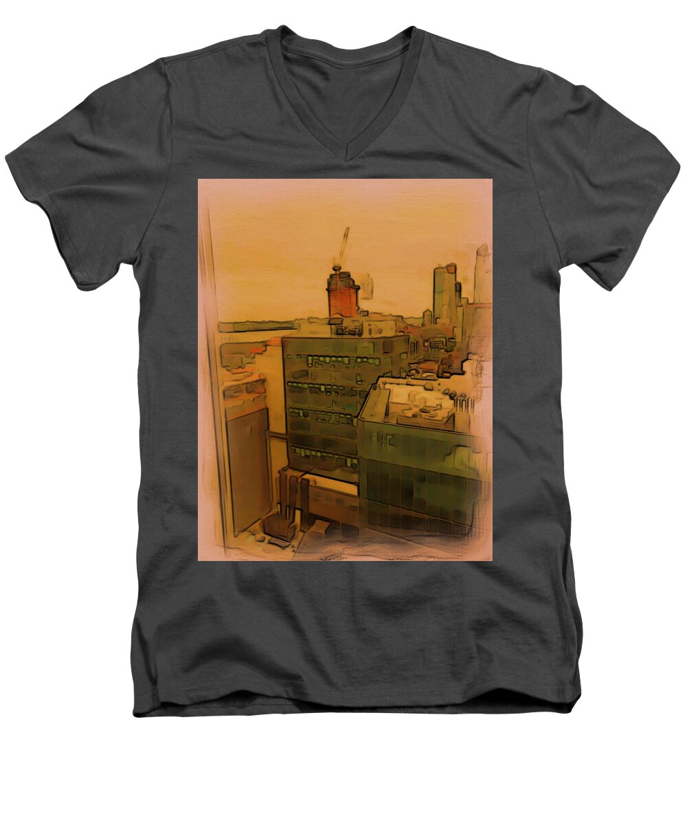 New York Men's V-Neck T-Shirt featuring the digital art Skyline Crain by Tristan Armstrong