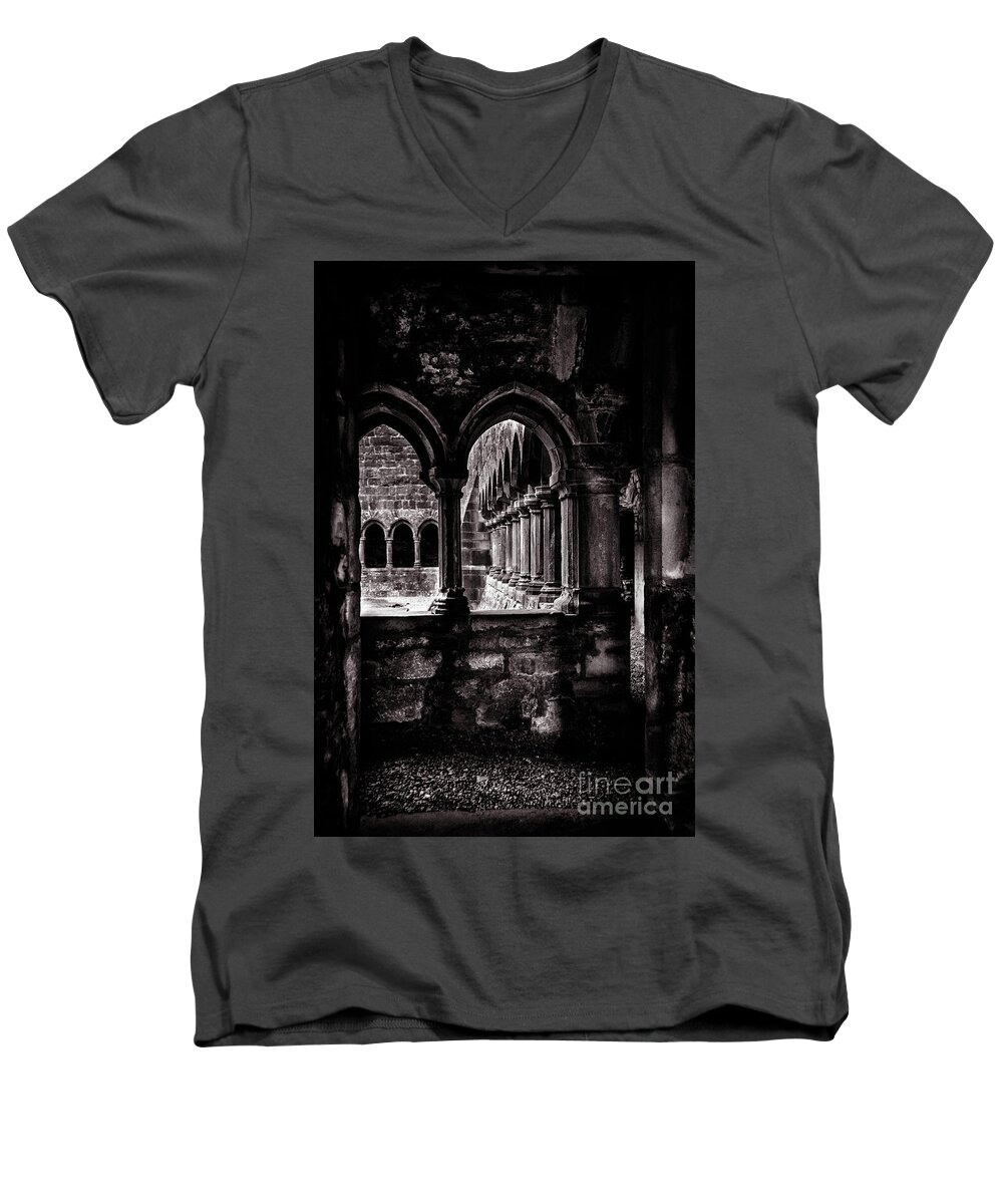 Ireland Men's V-Neck T-Shirt featuring the photograph Sligo Abbey Interior BW by RicardMN Photography