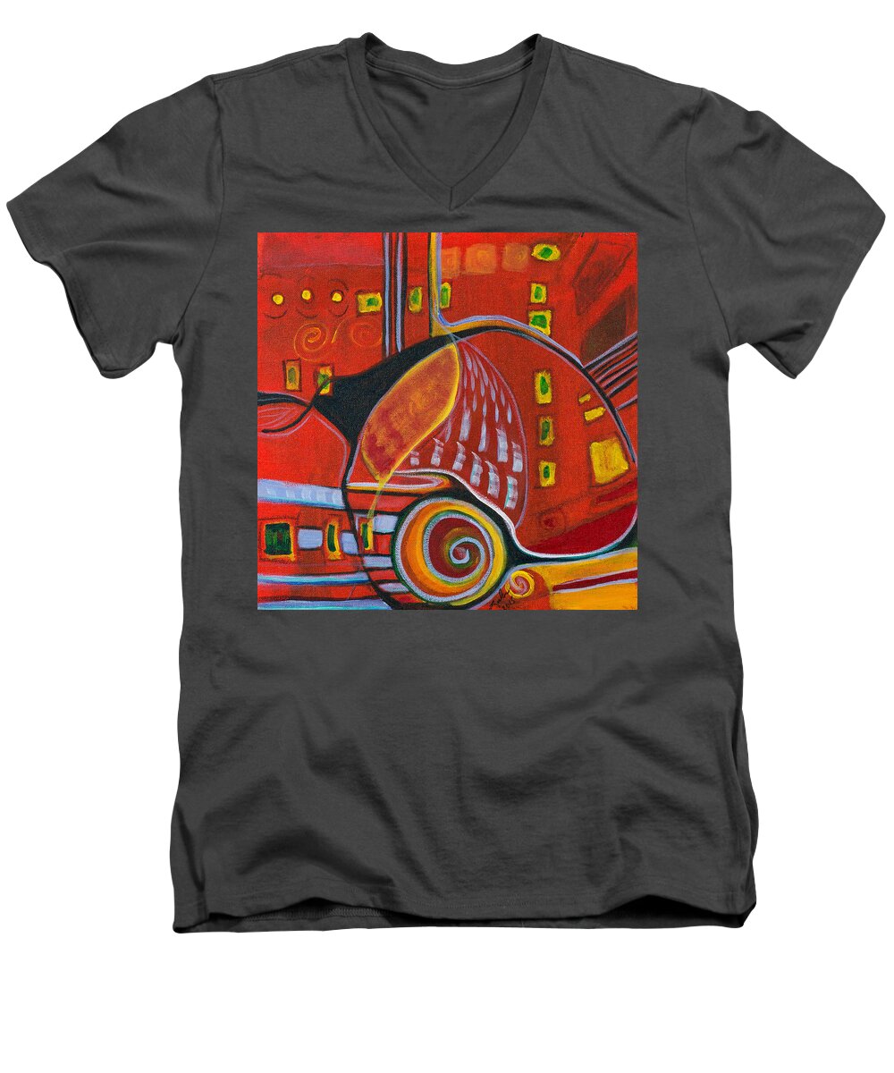 Leela Men's V-Neck T-Shirt featuring the painting Slow Down by Leela Payne