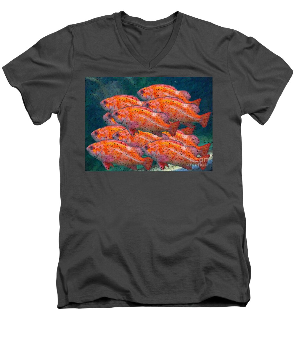 Fish Men's V-Neck T-Shirt featuring the digital art Small School by Ronald Bissett