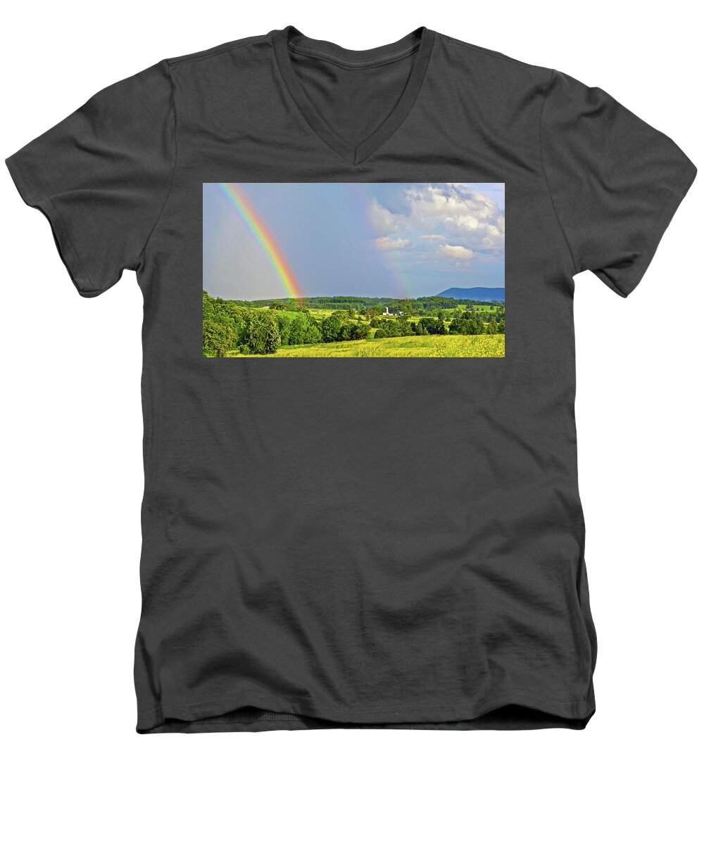 Smith Mountain Lake Rainbow Men's V-Neck T-Shirt featuring the photograph Smith Mountain Lake Rainbow by The James Roney Collection