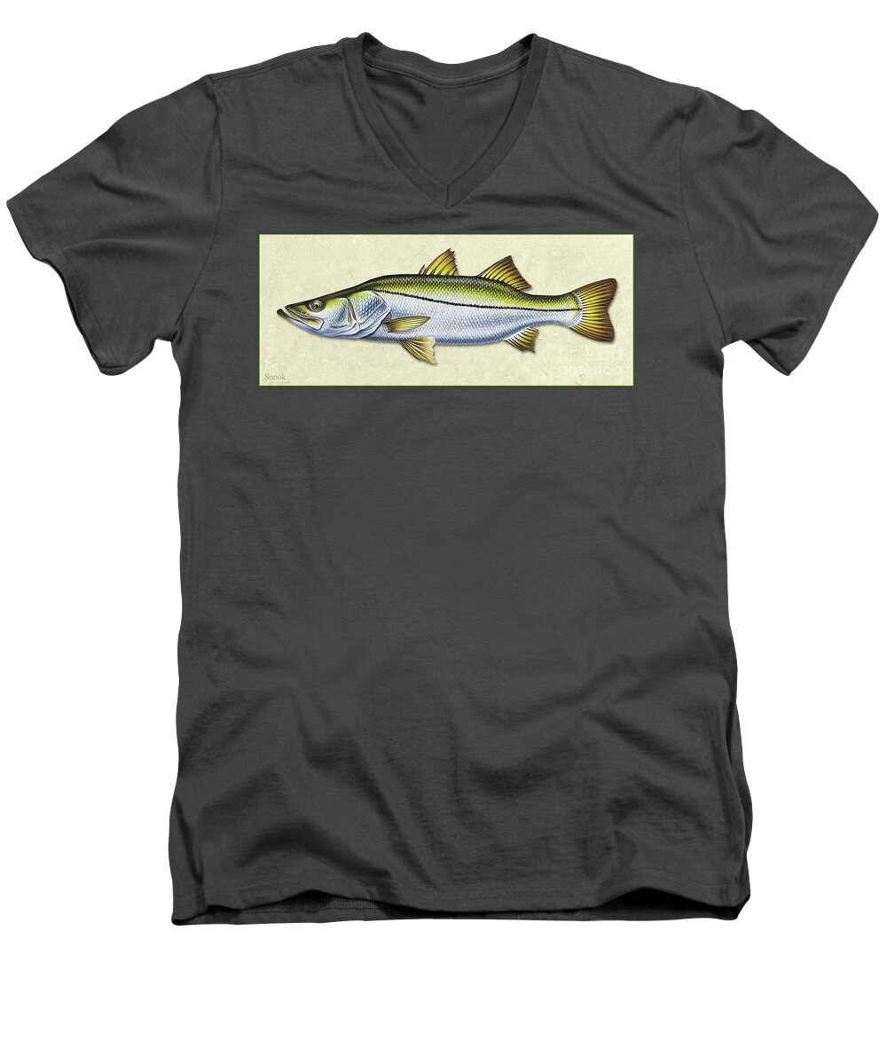 Jon Q Wright Snook Ocean Saltwater Gamefish Fishing Fish Print Fish Poster Lure Tackle Men's V-Neck T-Shirt featuring the painting Snook ID by Jon Q Wright