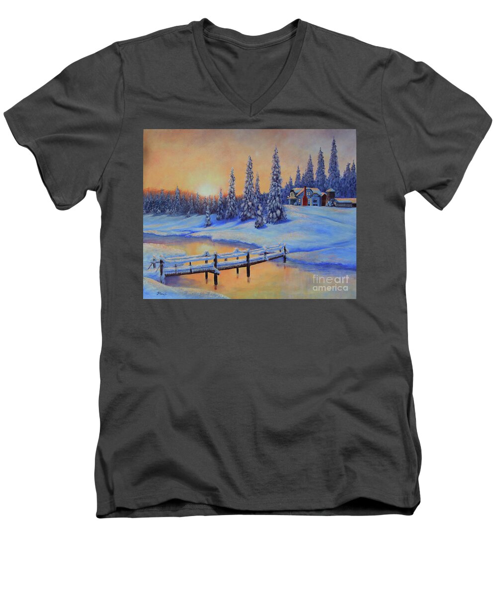 Winter Men's V-Neck T-Shirt featuring the painting Snow Home by Jeanette French