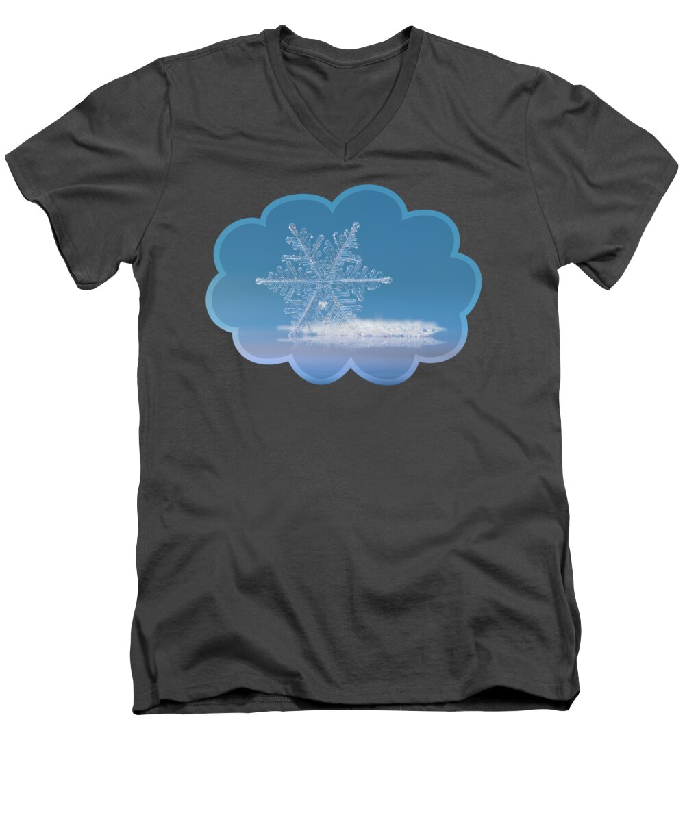 Snowflake Men's V-Neck T-Shirt featuring the photograph Snowflake photo - Cloud number nine by Alexey Kljatov