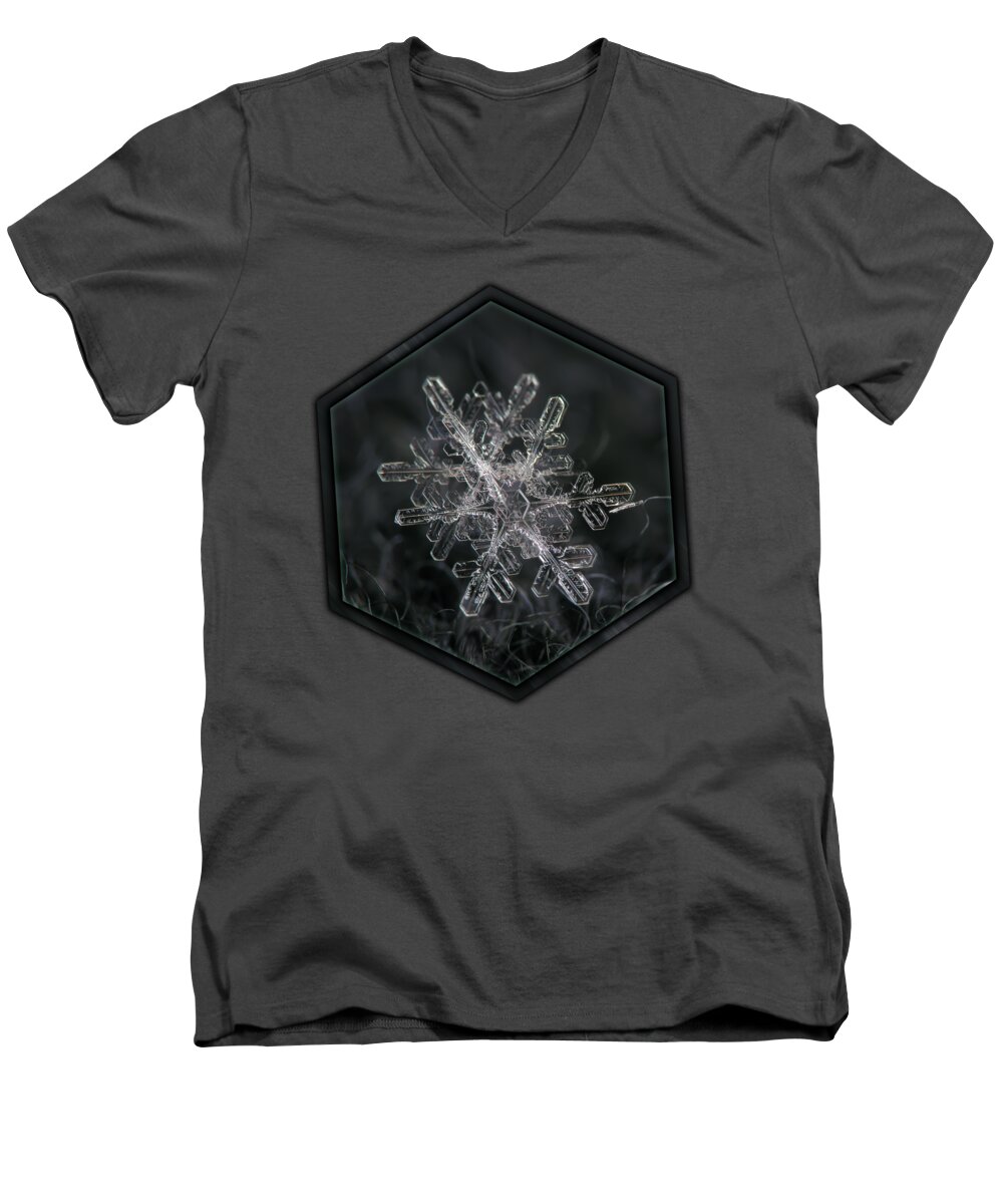 Snowflake Men's V-Neck T-Shirt featuring the photograph Snowflake photo - january 18 2013 grey colors by Alexey Kljatov