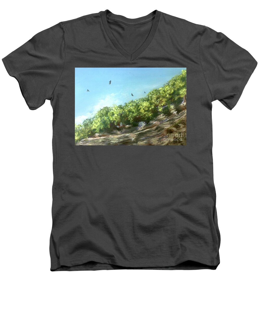 Taughannock Men's V-Neck T-Shirt featuring the painting Soaring Above the North Rim by Susan Sarabasha