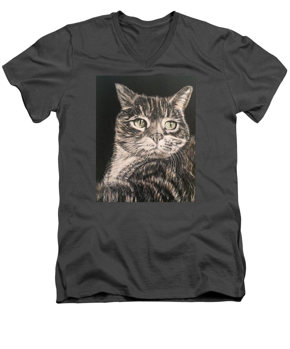 Cats Men's V-Neck T-Shirt featuring the drawing Socks by Stella Marin