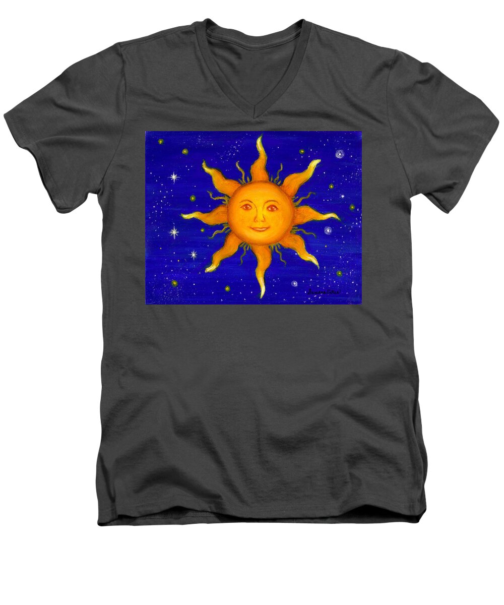 Sun Men's V-Neck T-Shirt featuring the painting Soleil by Sandra Estes
