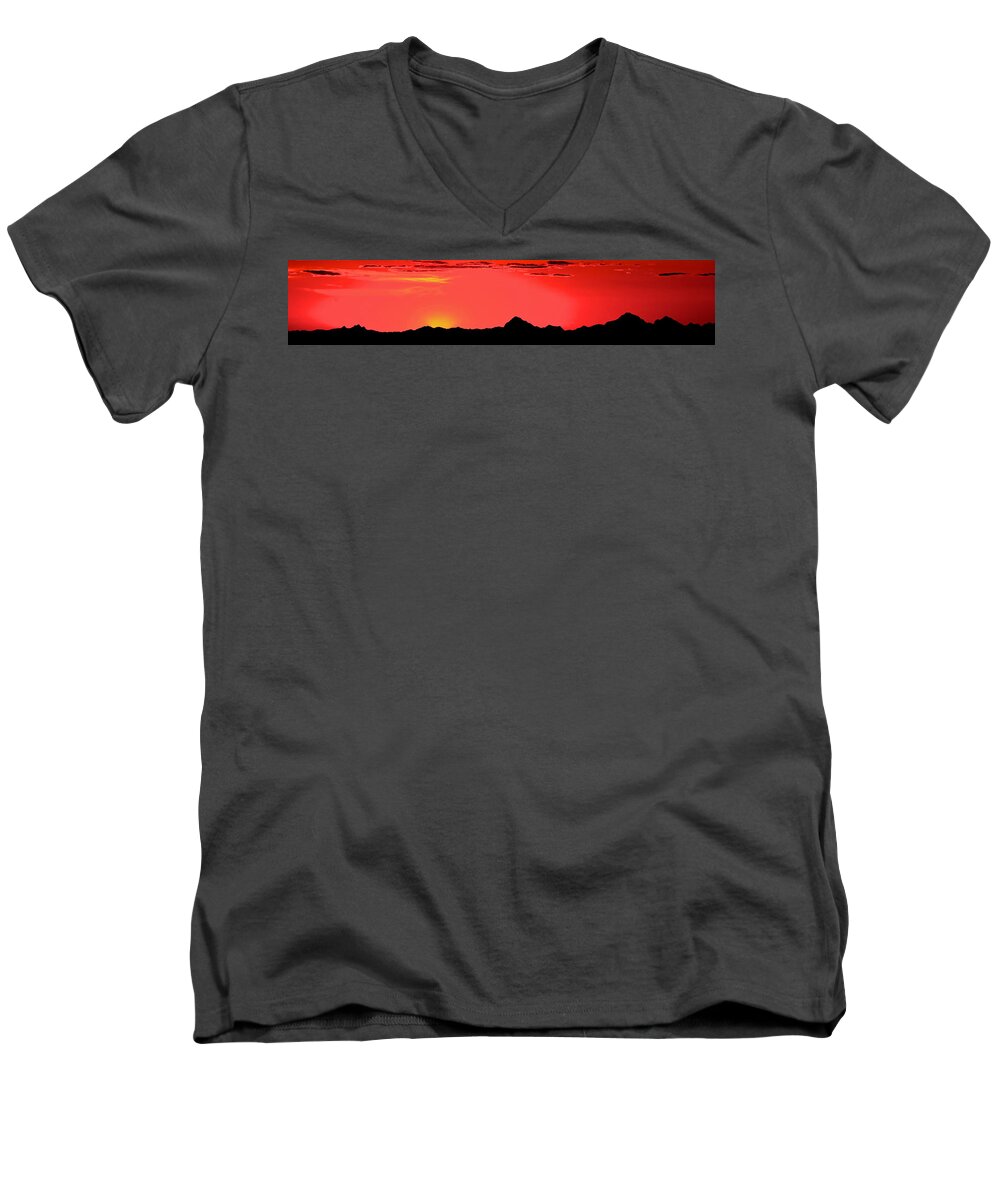 Saguaro National Park Men's V-Neck T-Shirt featuring the photograph Sonoran Sunset by Don Mercer