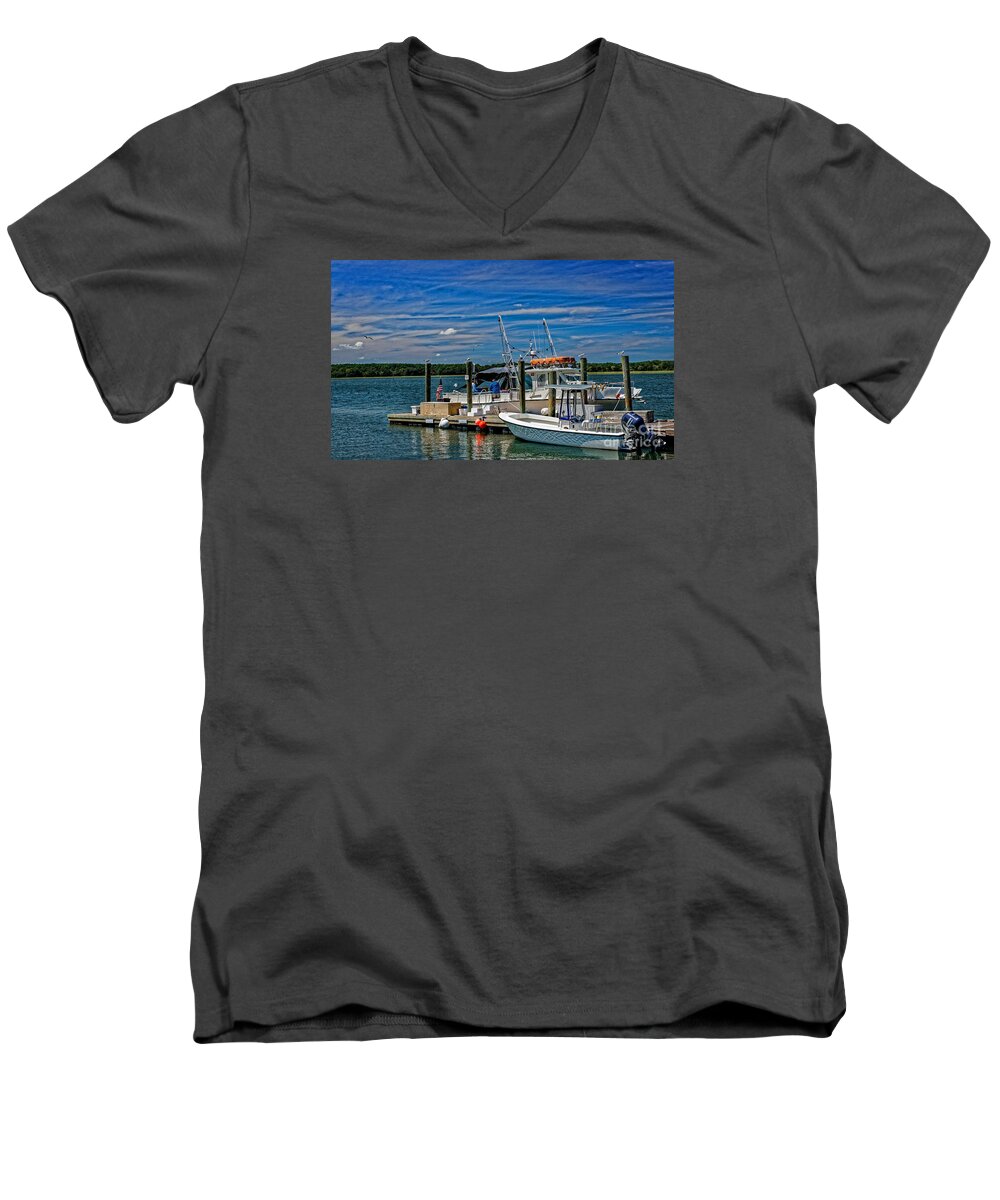 Boat Men's V-Neck T-Shirt featuring the photograph Sorting The Catch by Paul Mashburn