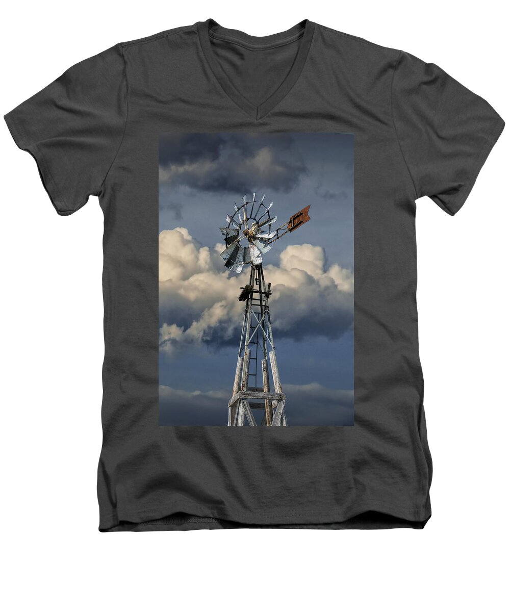 Art Men's V-Neck T-Shirt featuring the photograph South Dakota Farm Windmill by Randall Nyhof