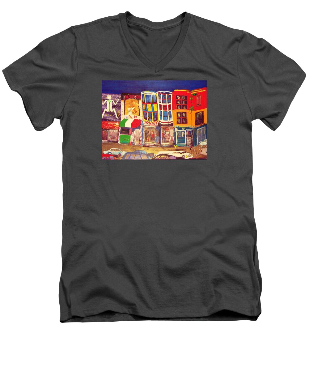  Men's V-Neck T-Shirt featuring the painting South Street by Lilliana Didovic
