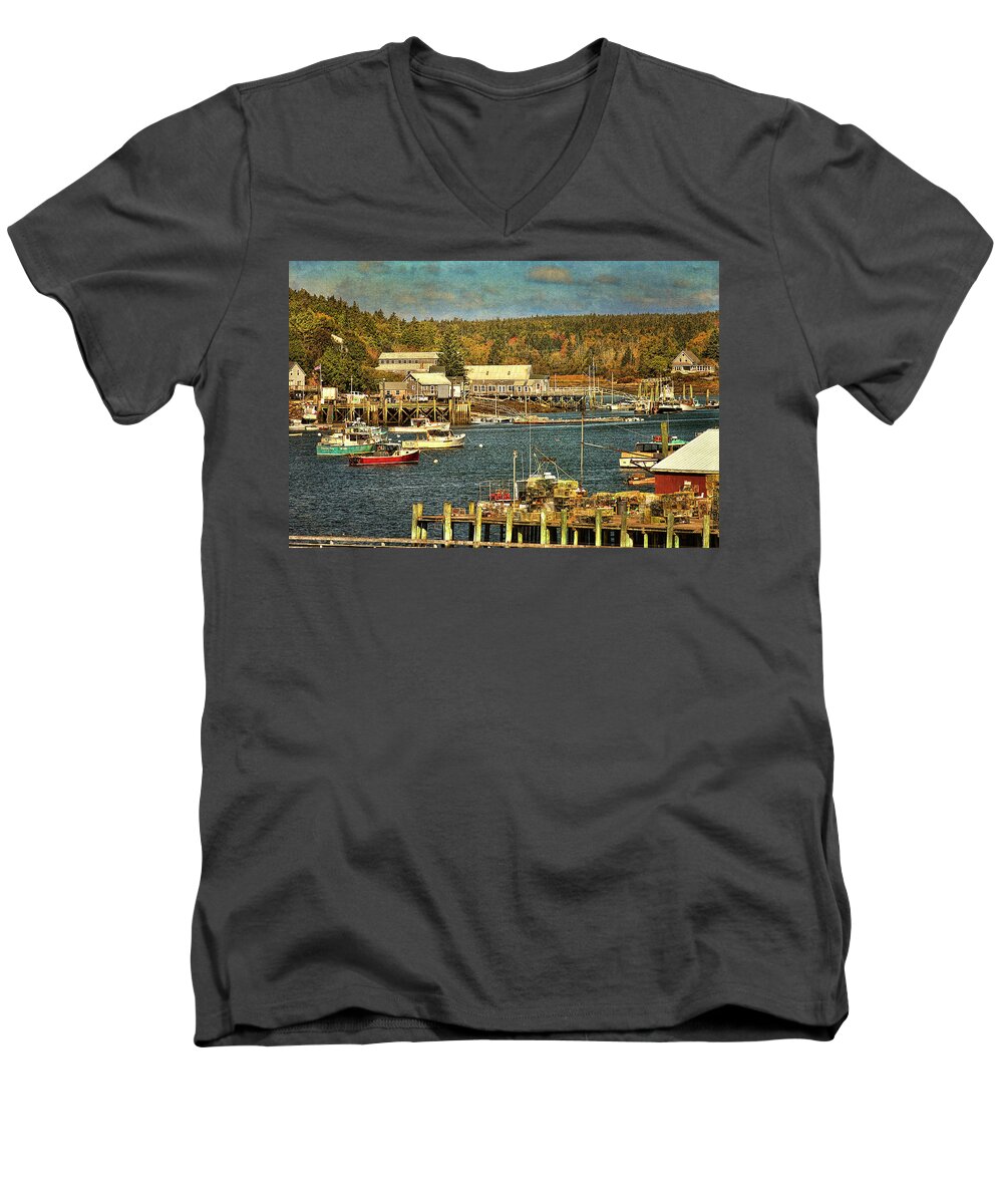 Cindi Ressler Men's V-Neck T-Shirt featuring the photograph Southwest Harbor by Cindi Ressler