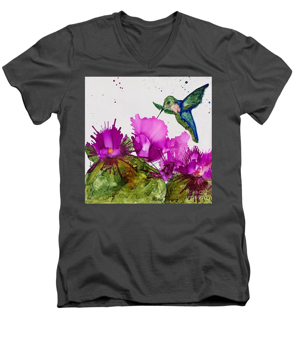 Cactus Men's V-Neck T-Shirt featuring the painting Southwest Scenery by Marcia Breznay