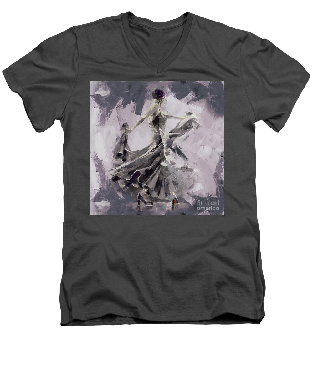 Jazz Men's V-Neck T-Shirt featuring the painting Spanish Dance Painting 03 by Gull G