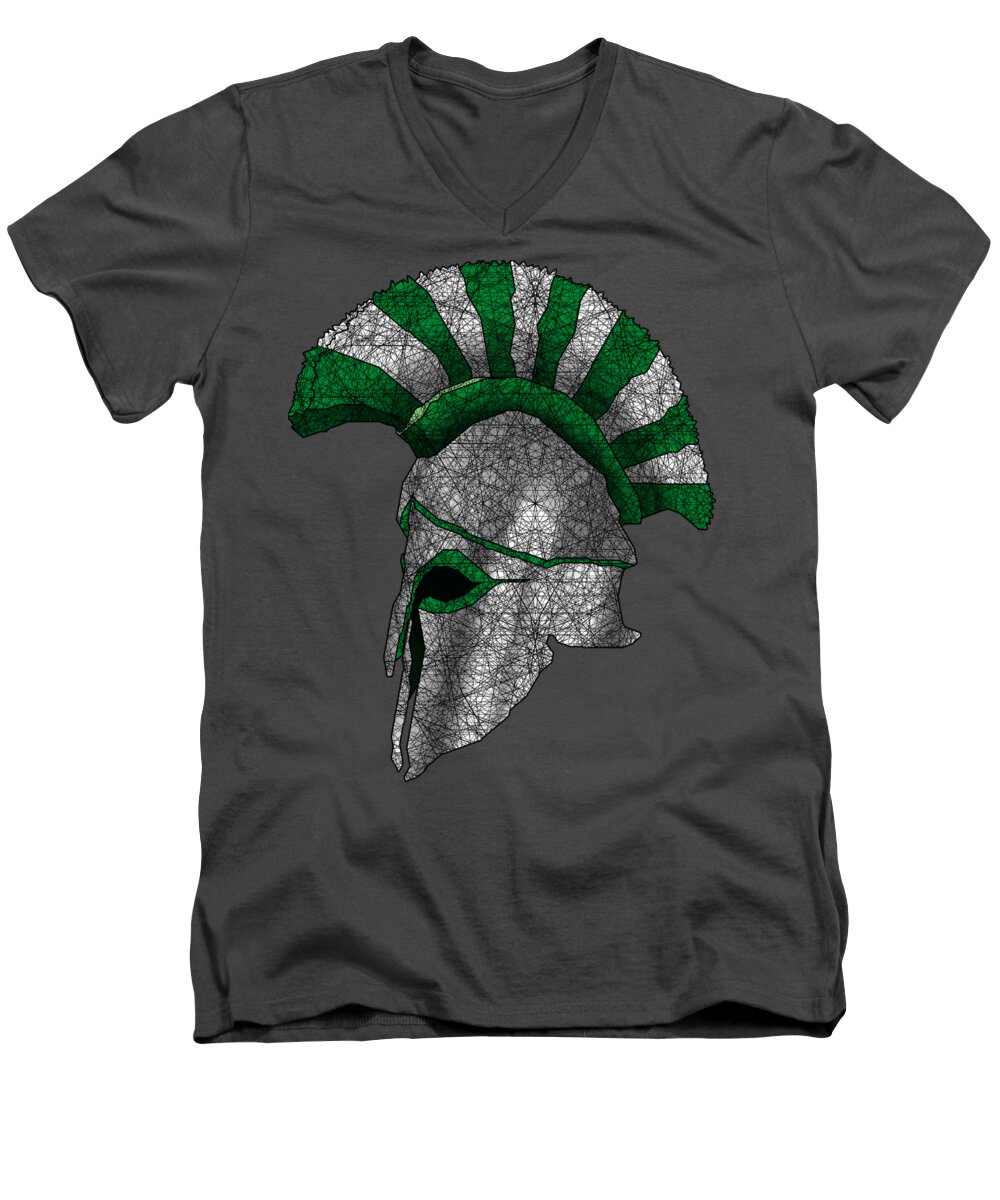Football Men's V-Neck T-Shirt featuring the digital art Spartan Helmet by Dusty Conley