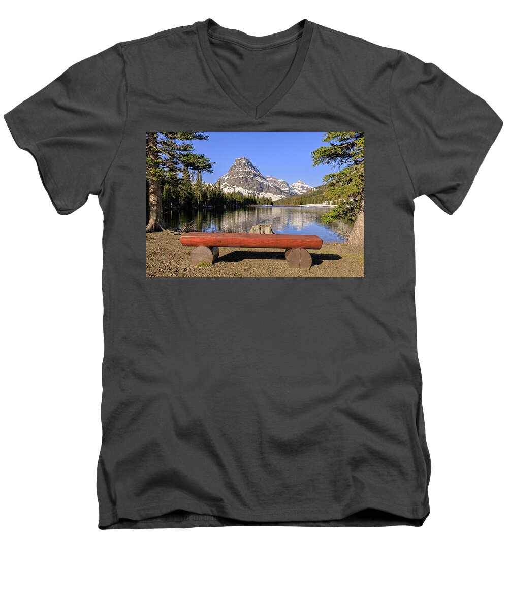 Glacier National Park Men's V-Neck T-Shirt featuring the photograph Spend a Moment with Nature by Jack Bell