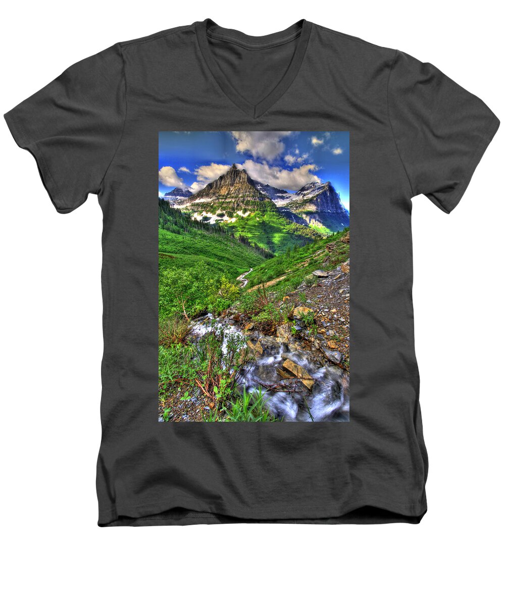Landscape Men's V-Neck T-Shirt featuring the photograph Spires and Stream by Scott Mahon