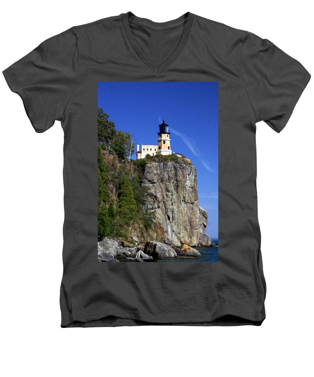 Lighthouse Men's V-Neck T-Shirt featuring the photograph Split Rock 2 by Marty Koch