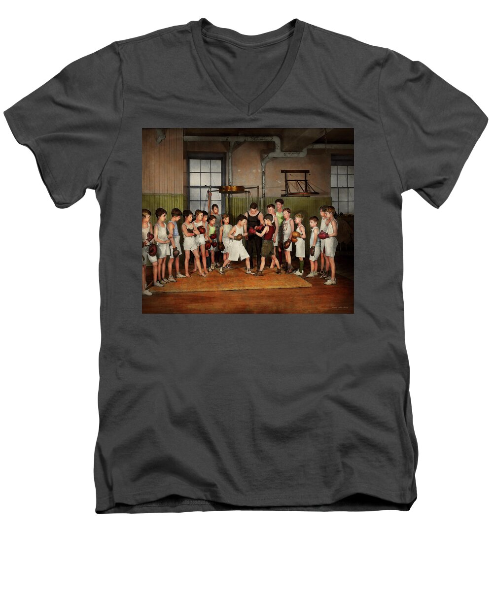 Pugilist Men's V-Neck T-Shirt featuring the photograph Sport - Boxing - Fists of fury 1924 by Mike Savad