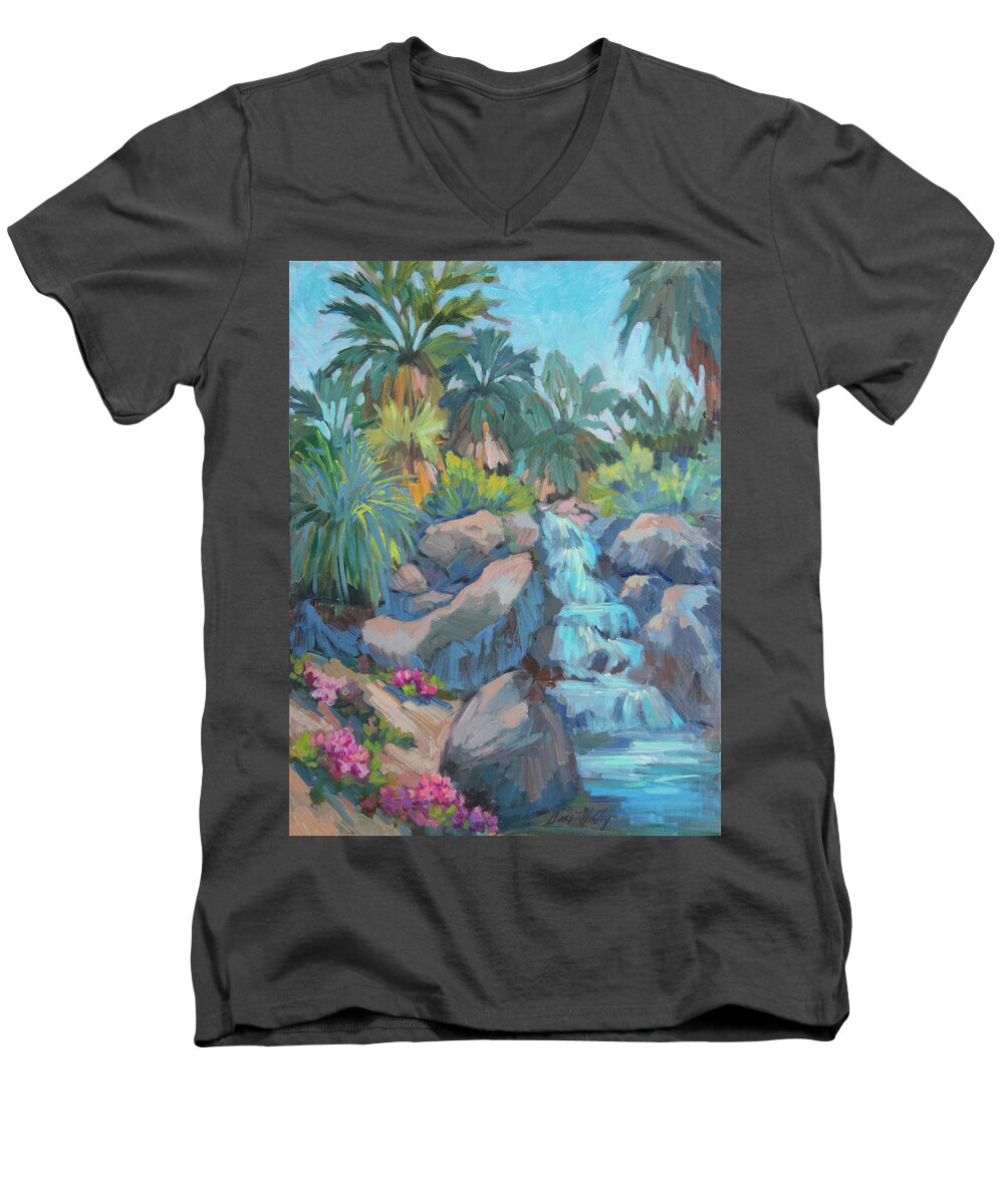 Desert Men's V-Neck T-Shirt featuring the painting Spring At The Living Desert by Diane McClary