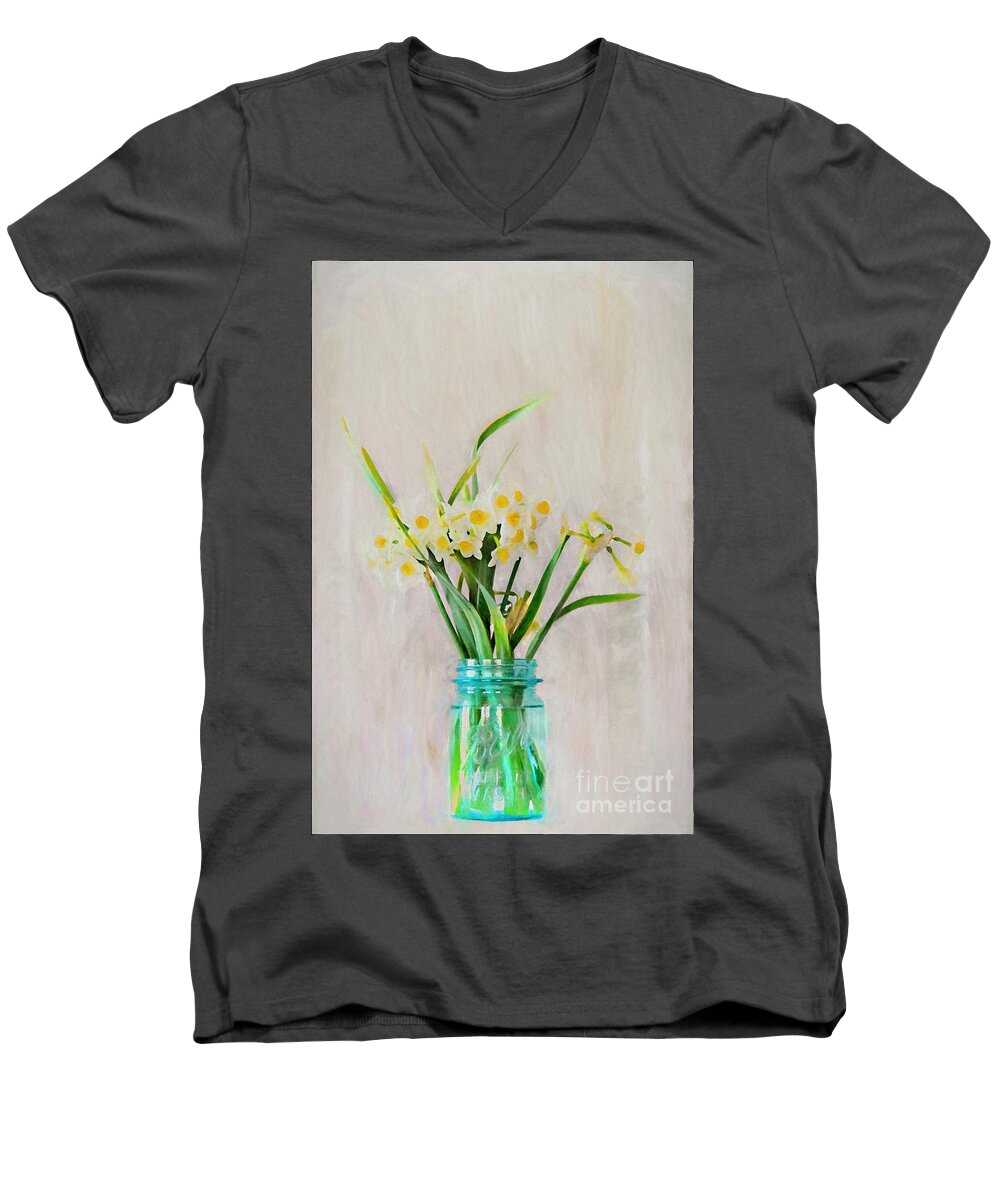 White Daffodil Men's V-Neck T-Shirt featuring the photograph Spring in the Country by Benanne Stiens