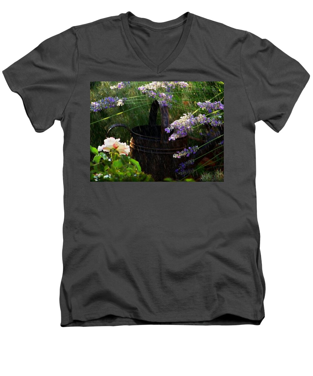 Spring Rain Men's V-Neck T-Shirt featuring the photograph Spring Rain by Marika Evanson