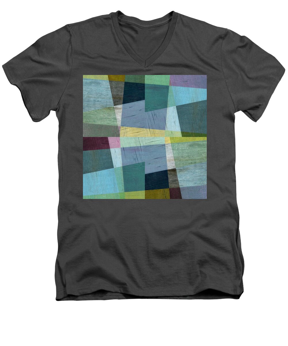 Wooden Men's V-Neck T-Shirt featuring the digital art Squares and Shims by Michelle Calkins