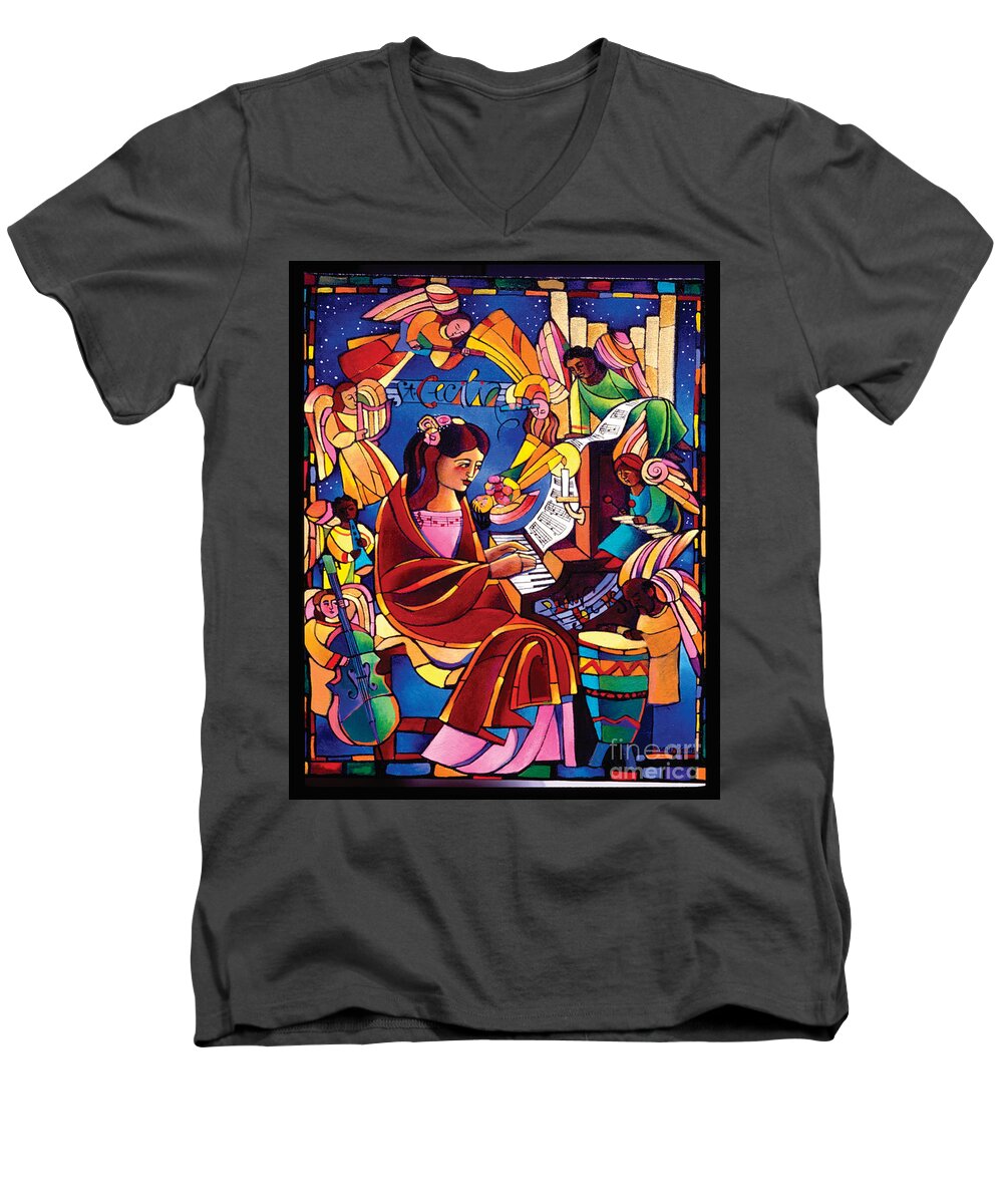 St. Cecilia Men's V-Neck T-Shirt featuring the painting St. Cecilia - MMCCA by Br Mickey McGrath OSFS