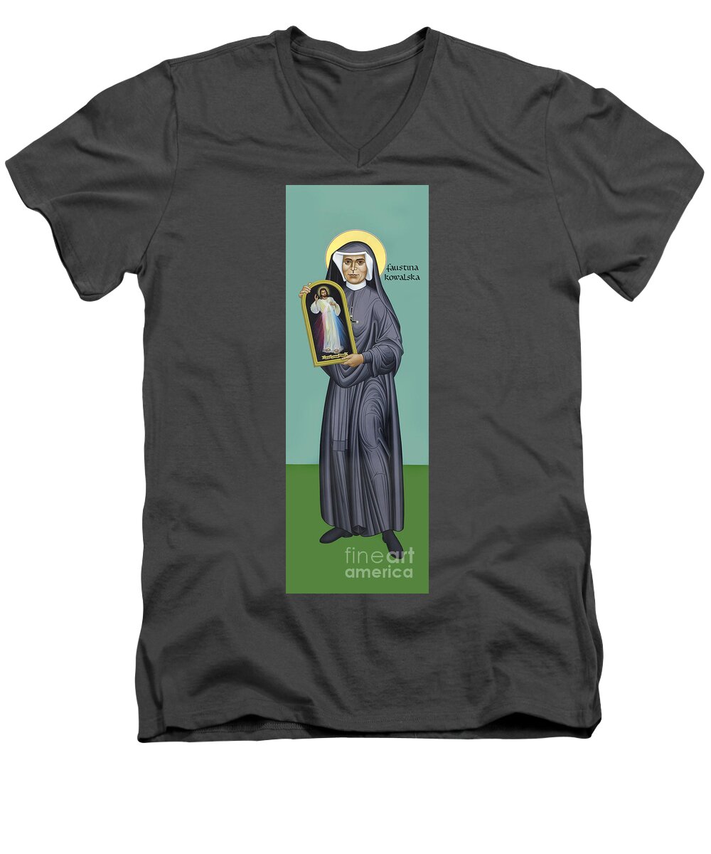 St. Faustina Kowalska Men's V-Neck T-Shirt featuring the painting St. Faustina Kowalska - RLFAK by Br Robert Lentz OFM