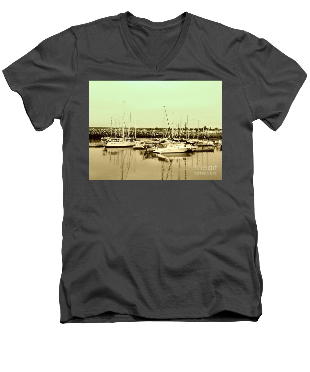 Calm Men's V-Neck T-Shirt featuring the photograph St. Lawrence Seaway Marina by Susan Lafleur