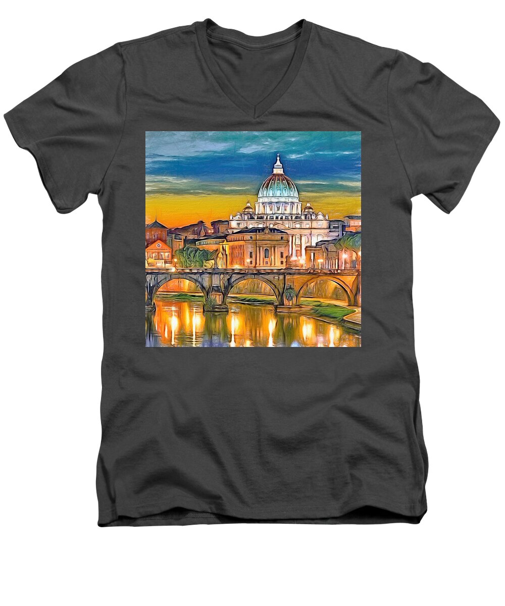 Catholic Men's V-Neck T-Shirt featuring the digital art St. Peter's Basilica Nbr 4 by Will Barger
