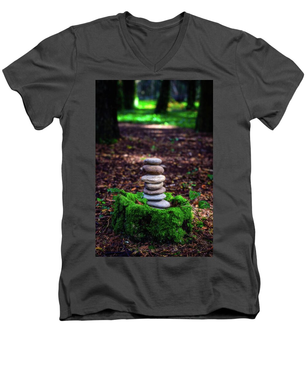 Zen Stones Men's V-Neck T-Shirt featuring the photograph Stacked Stones And Fairy Tales IV by Marco Oliveira
