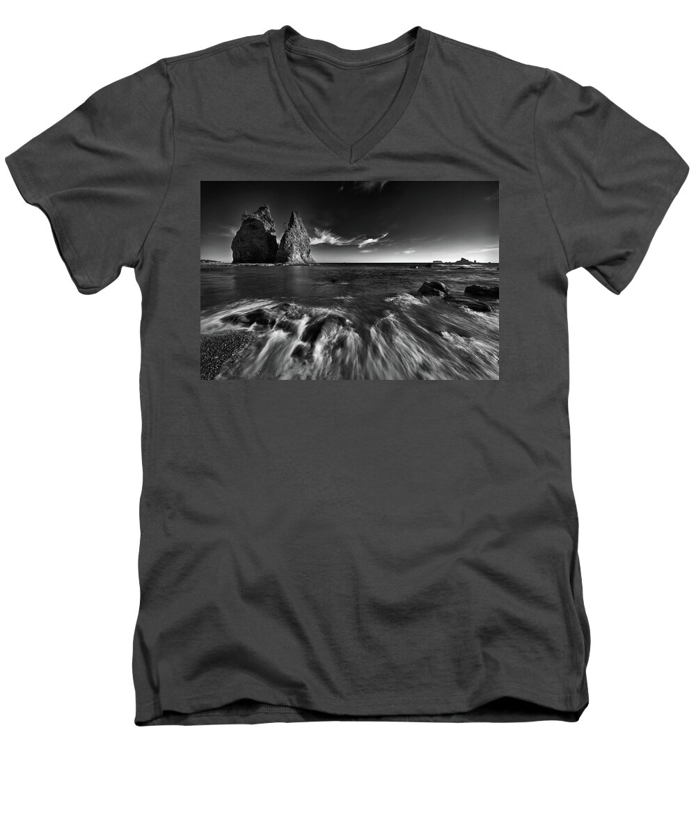 Artwork Men's V-Neck T-Shirt featuring the photograph Stacks in Olympic by Jon Glaser