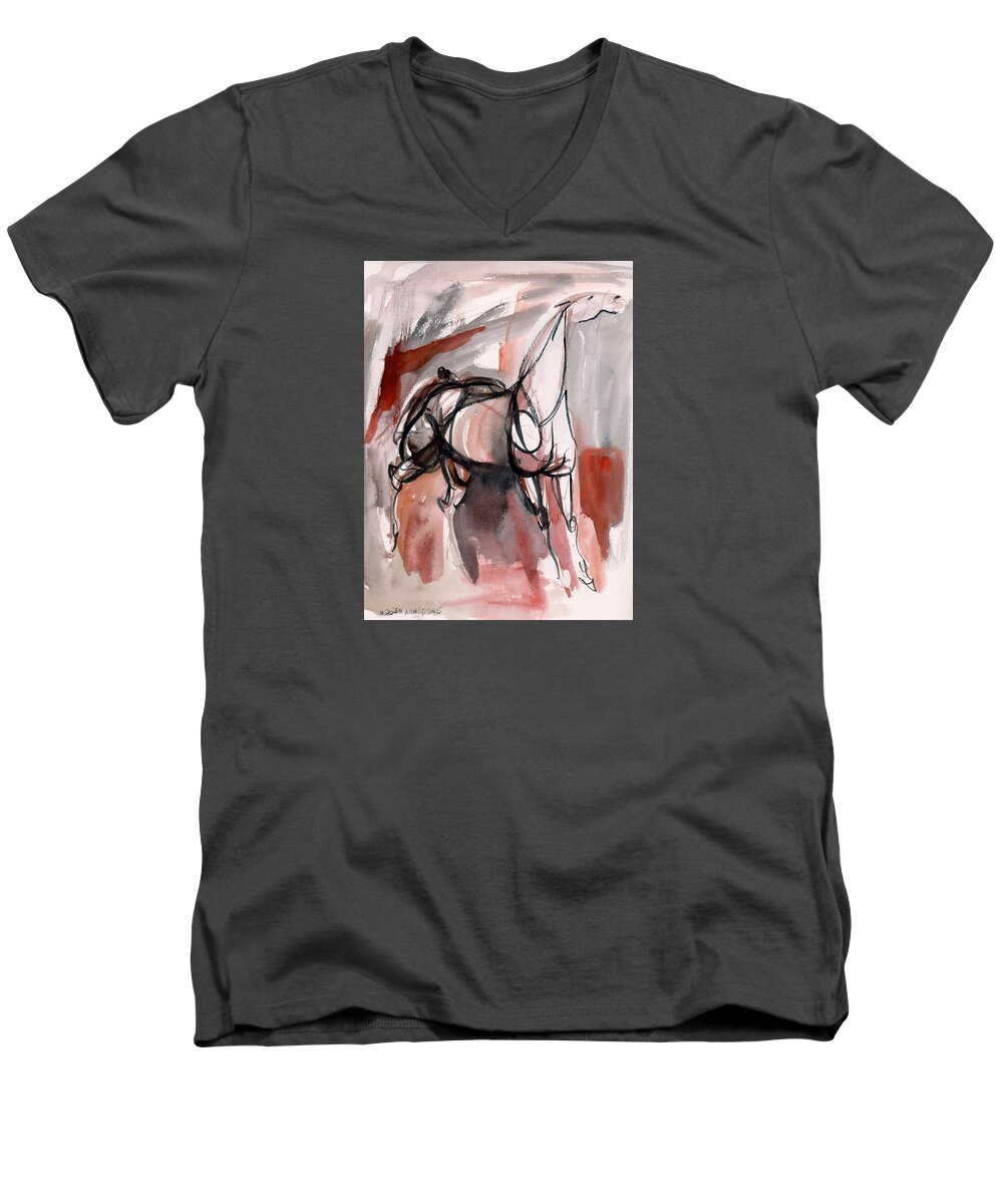 Horse Men's V-Neck T-Shirt featuring the painting Stand Alone by Mary Armstrong
