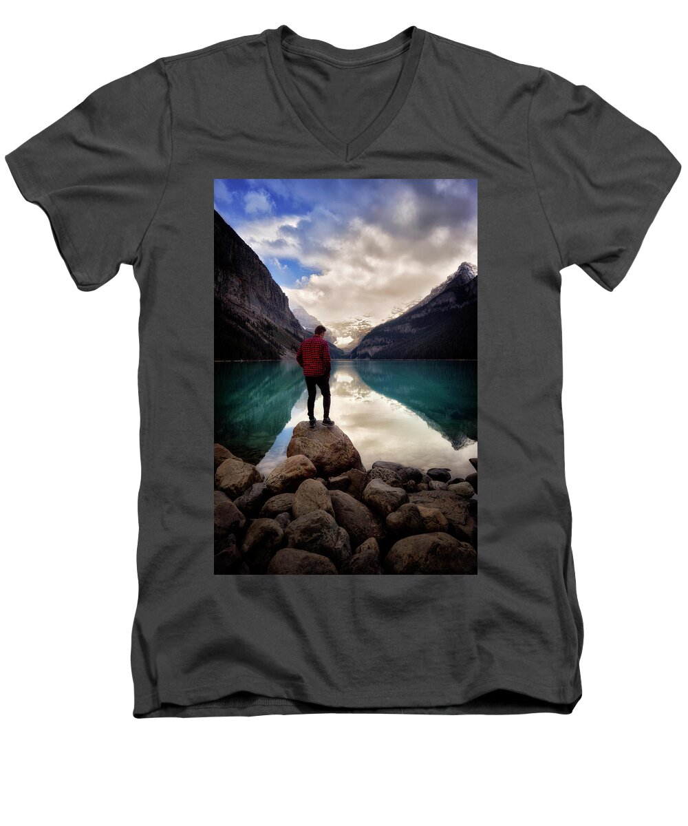 Sunset Men's V-Neck T-Shirt featuring the photograph Standing Alone by Nicki Frates