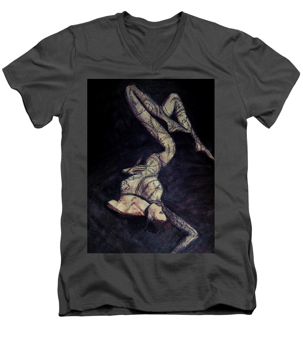 Beautiful Men's V-Neck T-Shirt featuring the painting Star-crossed Dream by Jarko Aka Lui Grande