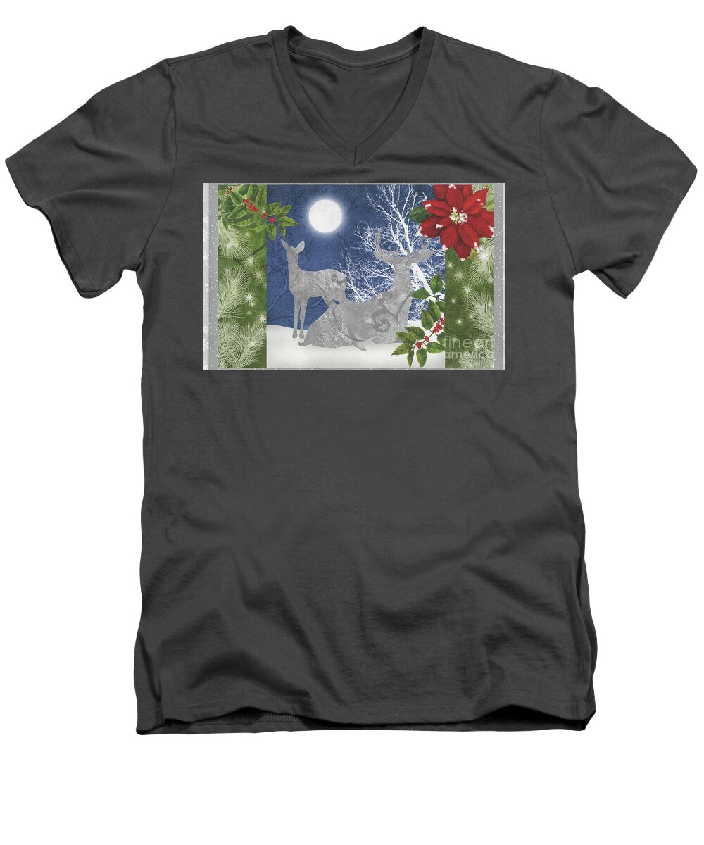 Christmas Scene Men's V-Neck T-Shirt featuring the painting Starlight Christmas IX by Mindy Sommers